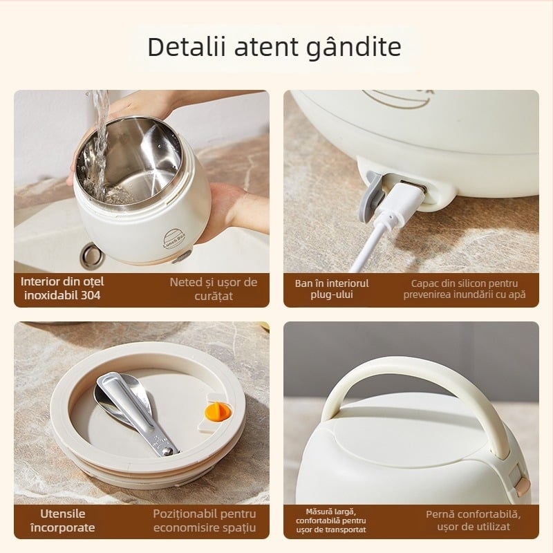 Cutie electrică pentru prânz cu încălzire fără apă, recipient interior din oțel inoxidabil 304, 20W, 220V, USB sau alimentare de mașină, păstrează caldă când este conectată