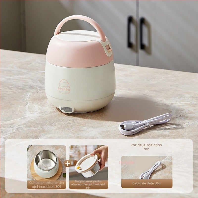 Cutie electrică pentru prânz cu încălzire fără apă, recipient interior din oțel inoxidabil 304, 20W, 220V, USB sau alimentare de mașină, păstrează caldă când este conectată