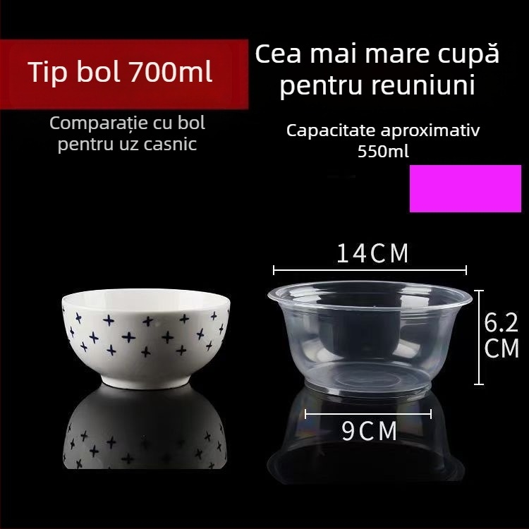 Vas de unică folosință din plastic – rotund, transparent, capacitate 360–1000 ml