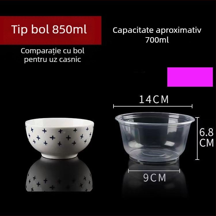 Vas de unică folosință din plastic – rotund, transparent, capacitate 360–1000 ml