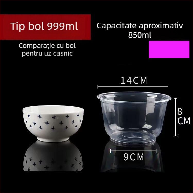 Vas de unică folosință din plastic – rotund, transparent, capacitate 360–1000 ml