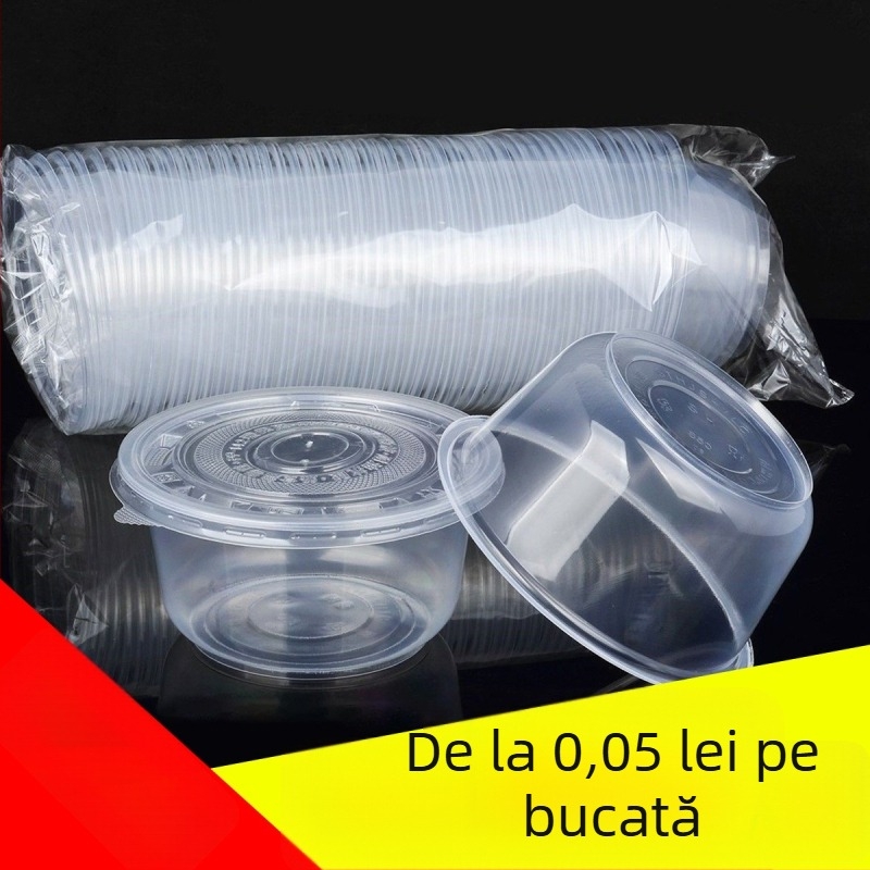 Vas de unică folosință din plastic – rotund, transparent, capacitate 360–1000 ml