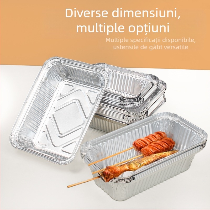 Cutie dreptunghiulară din folie de aluminiu pentru grătar, de unică folosință, cu capac, de calitate alimentară