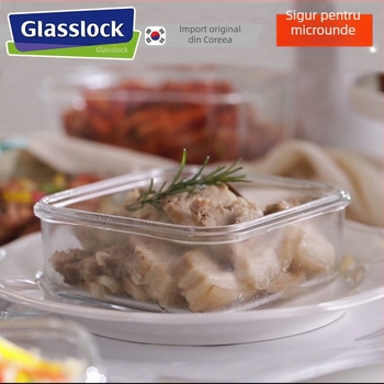GlassLOCK cutie Bento din sticlă temperată, compatibilă cu microunde, capac etanș, 800–1000 ml