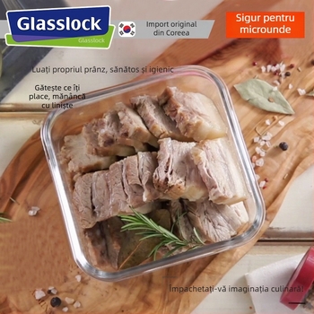 GlassLOCK cutie Bento din sticlă temperată, compatibilă cu microunde, capac etanș, 800–1000 ml
