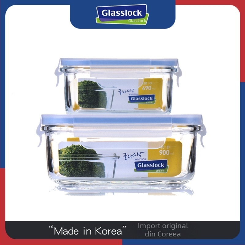 GlassLOCK cutie Bento din sticlă temperată, compatibilă cu microunde, capac etanș, 800–1000 ml