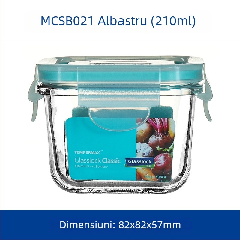 GlassLOCK cutie Bento din sticlă temperată, compatibilă cu microunde, capac etanș, 800–1000 ml
