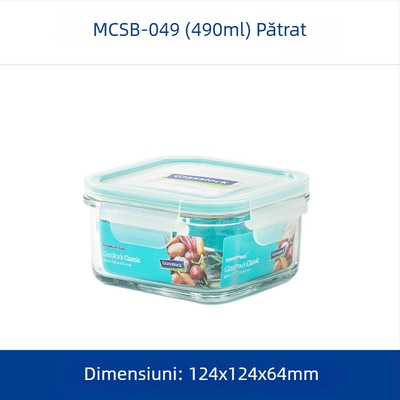 GlassLOCK cutie Bento din sticlă temperată, compatibilă cu microunde, capac etanș, 800–1000 ml