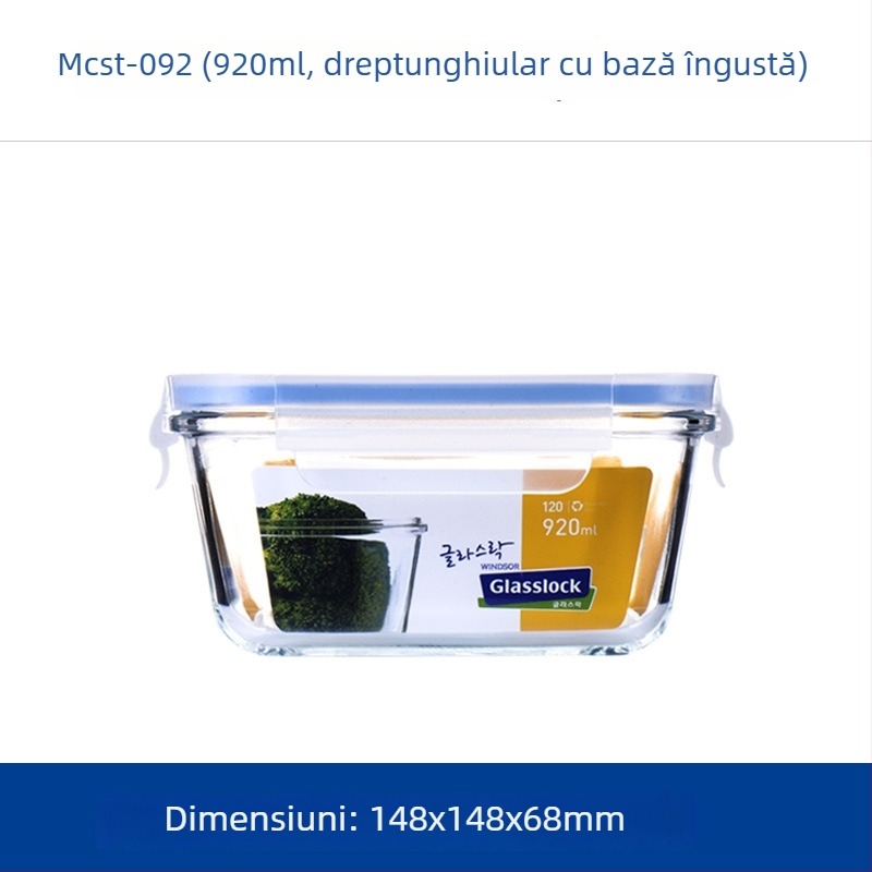 GlassLOCK cutie Bento din sticlă temperată, compatibilă cu microunde, capac etanș, 800–1000 ml