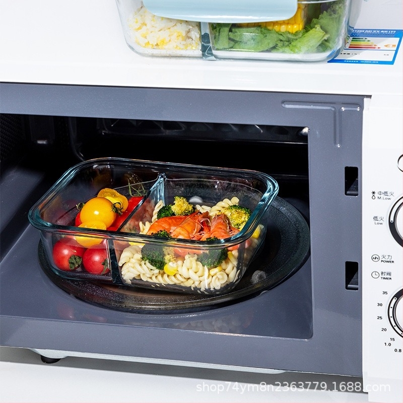 Cutie pentru prânz din sticlă borosilicat, 800–1000 ml, sigură la microunde, dreptunghiulară, rezistentă la căldură, păstrarea prospețimii