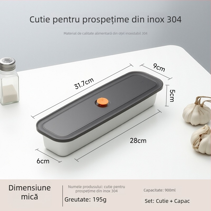 Cutie de păstrare din oțel inoxidabil 304, dreptunghiulară, 1–2 L, compatibilă cu microunde, etanșă pentru prevenirea mirosurilor