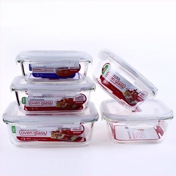 Lock cutie de prânz din sticlă, rezistentă la căldură, sigură pentru microunde – rotundă sau dreptunghiulară, model LLG445, capacitate 301–1000 ml