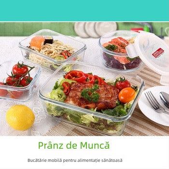 Lock cutie de prânz din sticlă, rezistentă la căldură, sigură pentru microunde – rotundă sau dreptunghiulară, model LLG445, capacitate 301–1000 ml