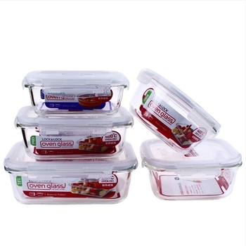 Lock cutie de prânz din sticlă, rezistentă la căldură, sigură pentru microunde – rotundă sau dreptunghiulară, model LLG445, capacitate 301–1000 ml