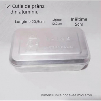 Cutie de prânz din aluminiu, stil vintage, formă pătrată, capacitate 1–2 L, necompatibilă cu microundele