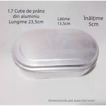 Cutie de prânz din aluminiu, stil vintage, formă pătrată, capacitate 1–2 L, necompatibilă cu microundele