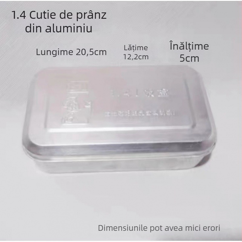 Cutie de prânz din aluminiu, stil vintage, formă pătrată, capacitate 1–2 L, necompatibilă cu microundele