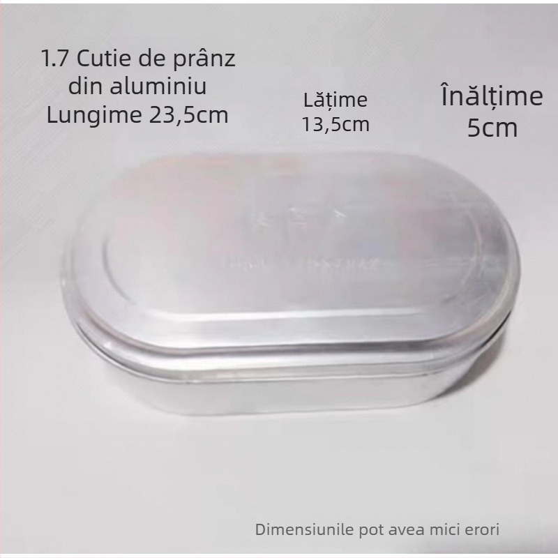 Cutie de prânz din aluminiu, stil vintage, formă pătrată, capacitate 1–2 L, necompatibilă cu microundele