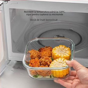 Jiayi cutie de prânz din sticlă borosilicat de înaltă rezistență, compatibilă cu microunde, formă pătrată, capacitate 800–1000 ml