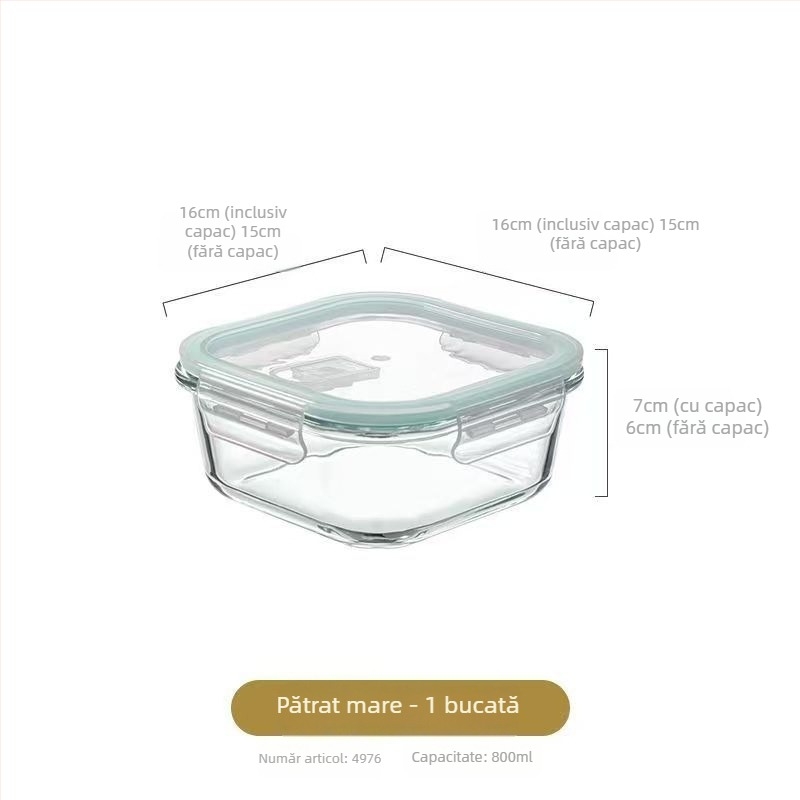 Jiayi cutie de prânz din sticlă borosilicat de înaltă rezistență, compatibilă cu microunde, formă pătrată, capacitate 800–1000 ml