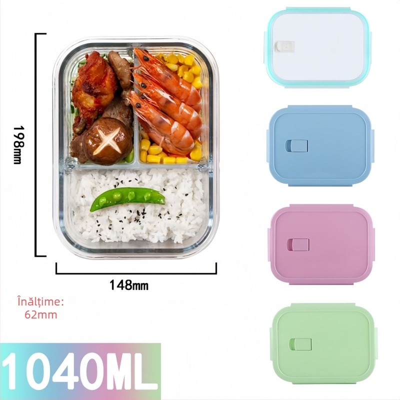 Jiayi cutie de prânz din sticlă borosilicat de înaltă rezistență, compatibilă cu microunde, formă pătrată, capacitate 800–1000 ml