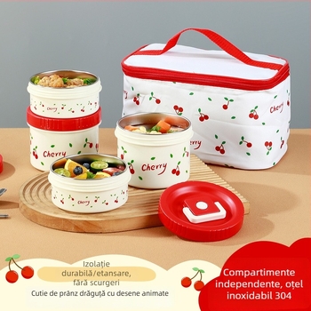 Cutie de prânz izolată din oțel inoxidabil 304, cu capac, compatibilă cu cuptorul cu microunde, 301-500 ml