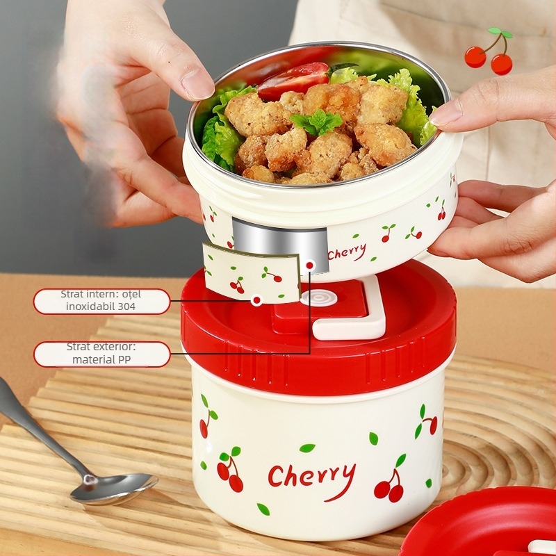 Cutie de prânz izolată din oțel inoxidabil 304, cu capac, compatibilă cu cuptorul cu microunde, 301-500 ml