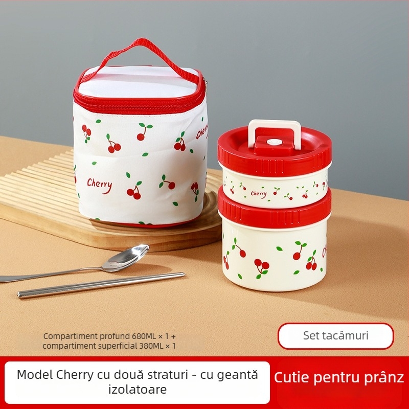 Cutie de prânz izolată din oțel inoxidabil 304, cu capac, compatibilă cu cuptorul cu microunde, 301-500 ml