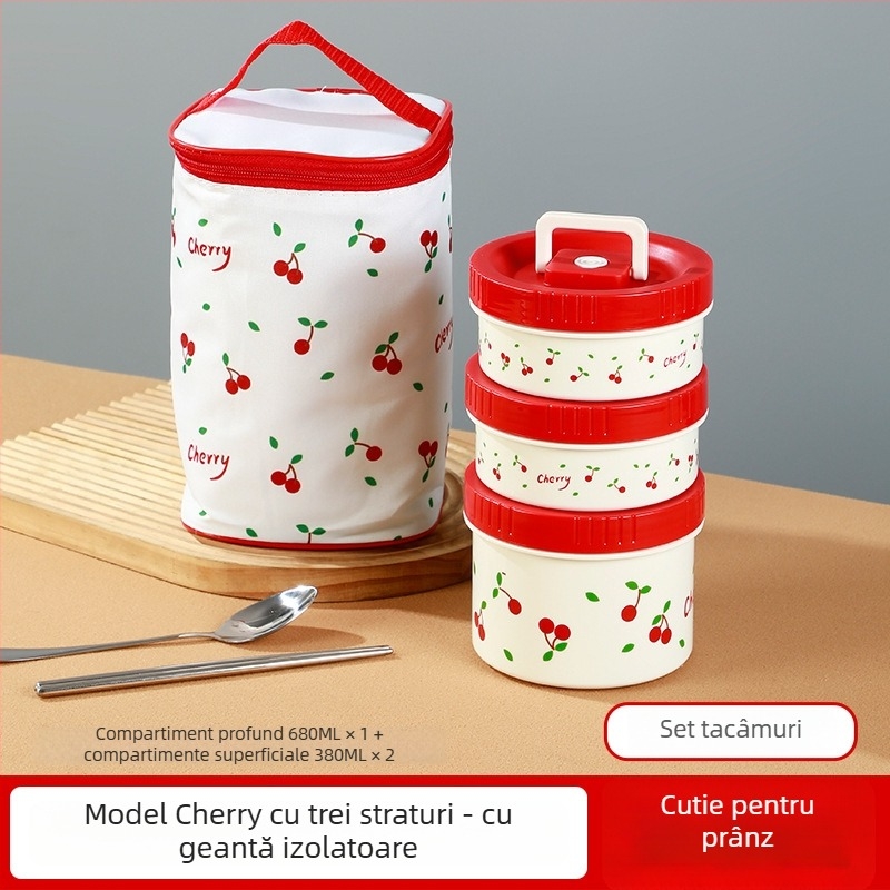 Cutie de prânz izolată din oțel inoxidabil 304, cu capac, compatibilă cu cuptorul cu microunde, 301-500 ml