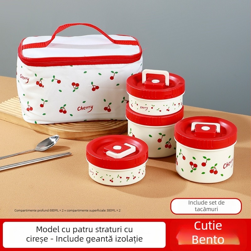 Cutie de prânz izolată din oțel inoxidabil 304, cu capac, compatibilă cu cuptorul cu microunde, 301-500 ml