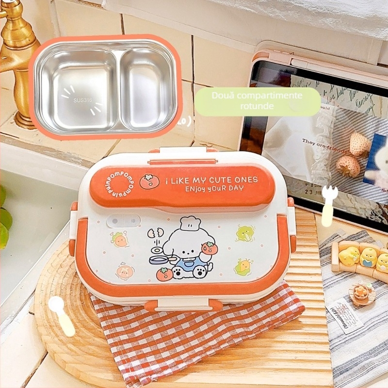 Cutie pentru prânz din oțel inoxidabil 316, izolată, dreptunghiulară, capacitate 1–2 L, compatibilă cu microundele