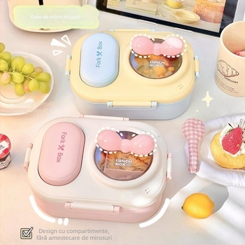 Cutie de prânz din plastic, dreptunghiulară, 1–2 L, sigilată și izolată termic, stil modern minimalist, pentru copii