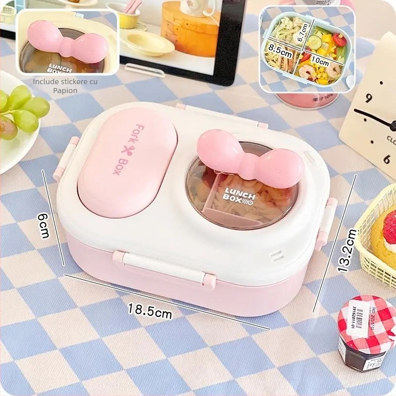 Cutie de prânz din plastic, dreptunghiulară, 1–2 L, sigilată și izolată termic, stil modern minimalist, pentru copii