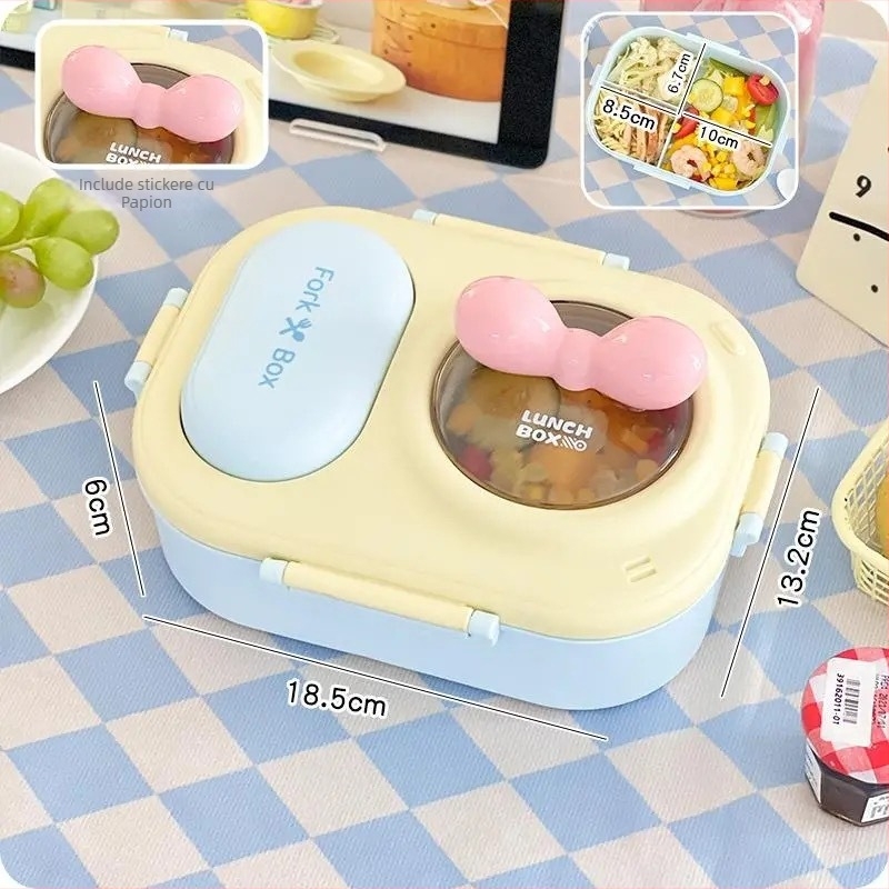 Cutie de prânz din plastic, dreptunghiulară, 1–2 L, sigilată și izolată termic, stil modern minimalist, pentru copii