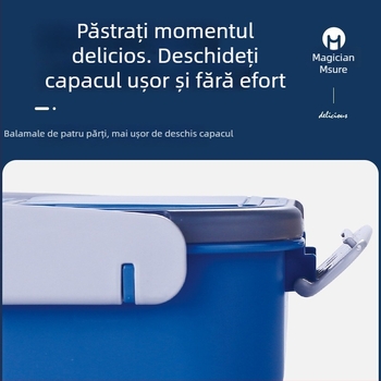 Cutie de prânz din plastic PP, cu separator etanș, compatibilă cu microundele, dreptunghiulară, un singur strat, capacitate 1–2 L, pentru adulți.
