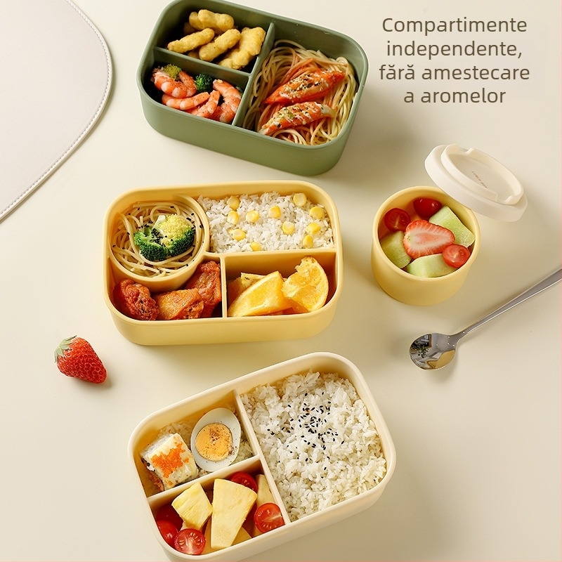 Cutie de prânz din silicon, alimentară, formă rotundă, strat unic, menține cald, capacitate sub 300 ml