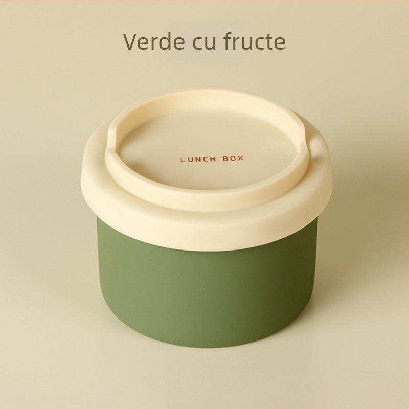 Cutie de prânz din silicon, alimentară, formă rotundă, strat unic, menține cald, capacitate sub 300 ml