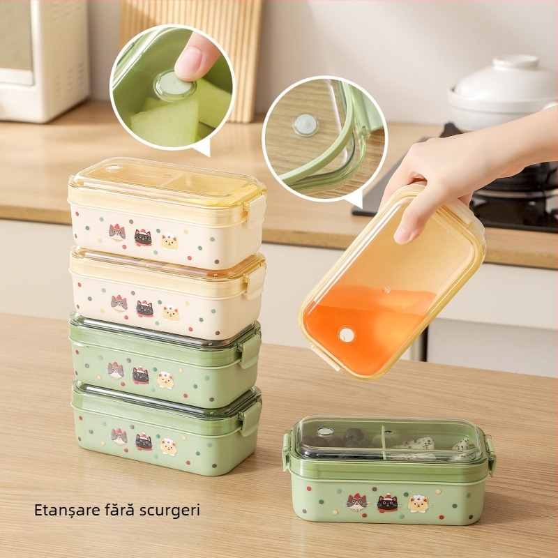 Cutie de prânz din plastic, dreptunghiulară, etanșă cu ventilații pentru păstrarea prospețimii, sigură pentru microunde, reutilizabilă