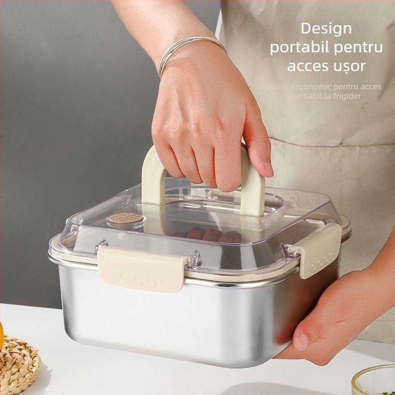Cutie de prânz din oțel inoxidabil, etanșă, pătrat, 800–1000 ml, compatibil cu cuptorul cu microunde, design modern minimalist