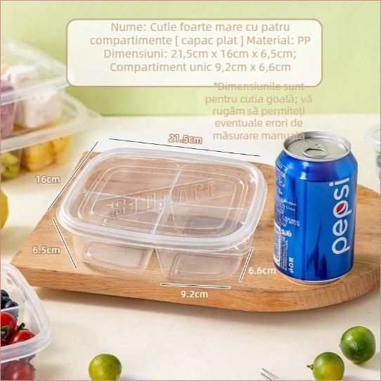 Cutie de prânz de unică folosință cu capac, PP alimentar, compatibilă cu microundele pentru birou