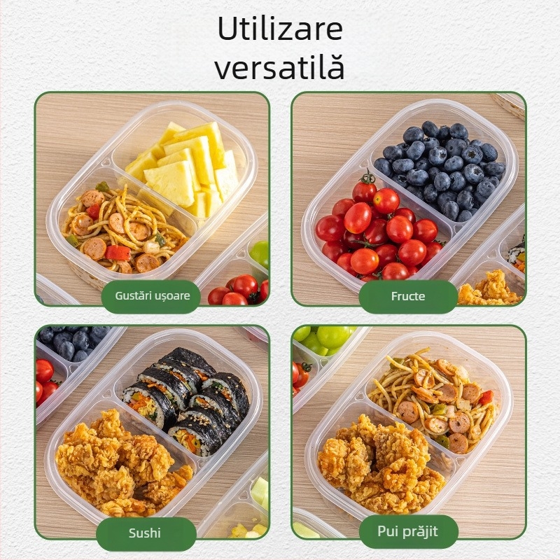 Cutie de prânz de unică folosință cu capac, PP alimentar, compatibilă cu microundele pentru birou