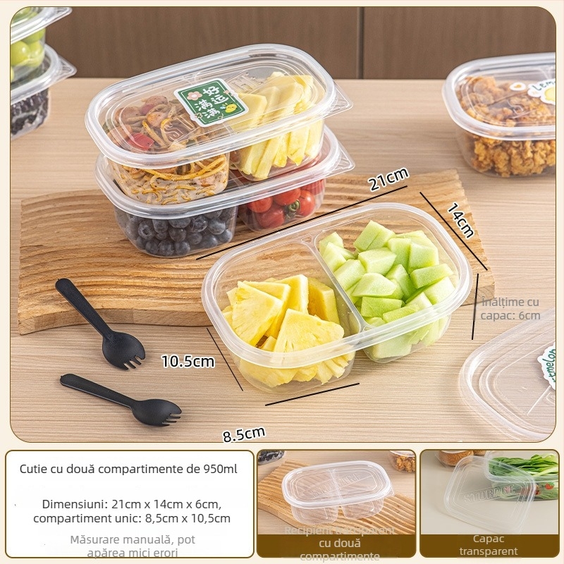 Cutie de prânz de unică folosință cu capac, PP alimentar, compatibilă cu microundele pentru birou