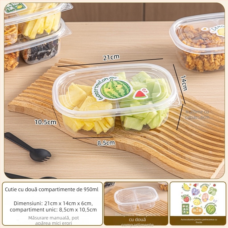 Cutie de prânz de unică folosință cu capac, PP alimentar, compatibilă cu microundele pentru birou