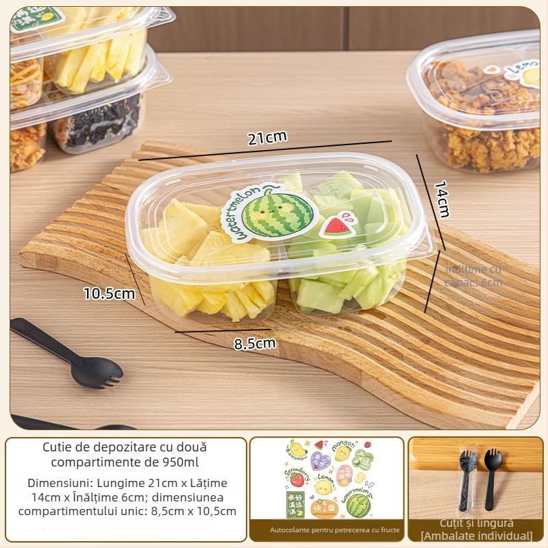 Cutie de prânz de unică folosință cu capac, PP alimentar, compatibilă cu microundele pentru birou