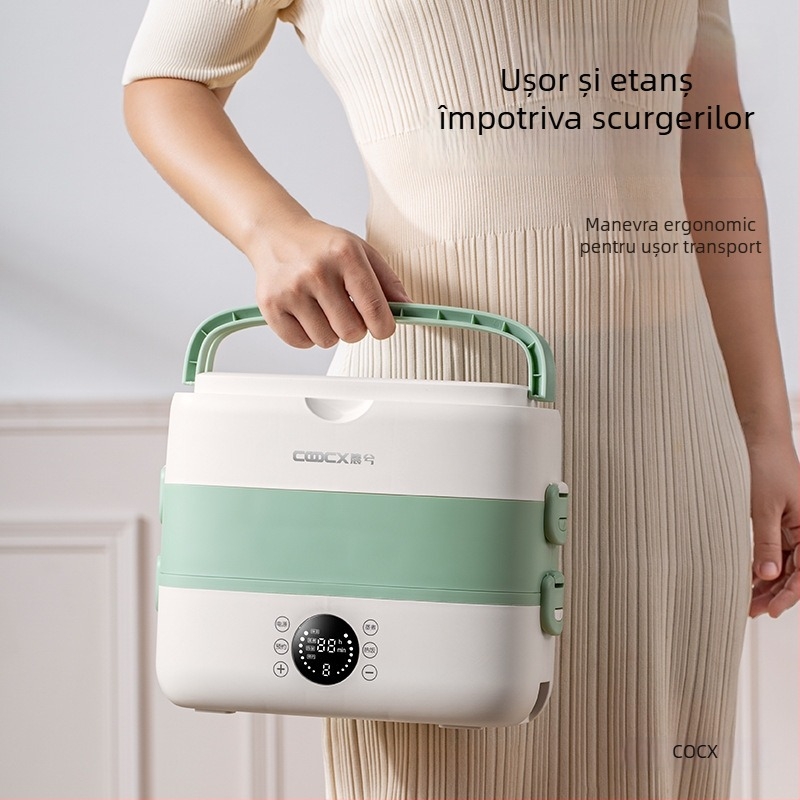 Cutie electrică pentru prânz, 2.0 L capacitate, 300W, compartiment interior din oțel inoxidabil, 110-220V AC, funcție încălzire