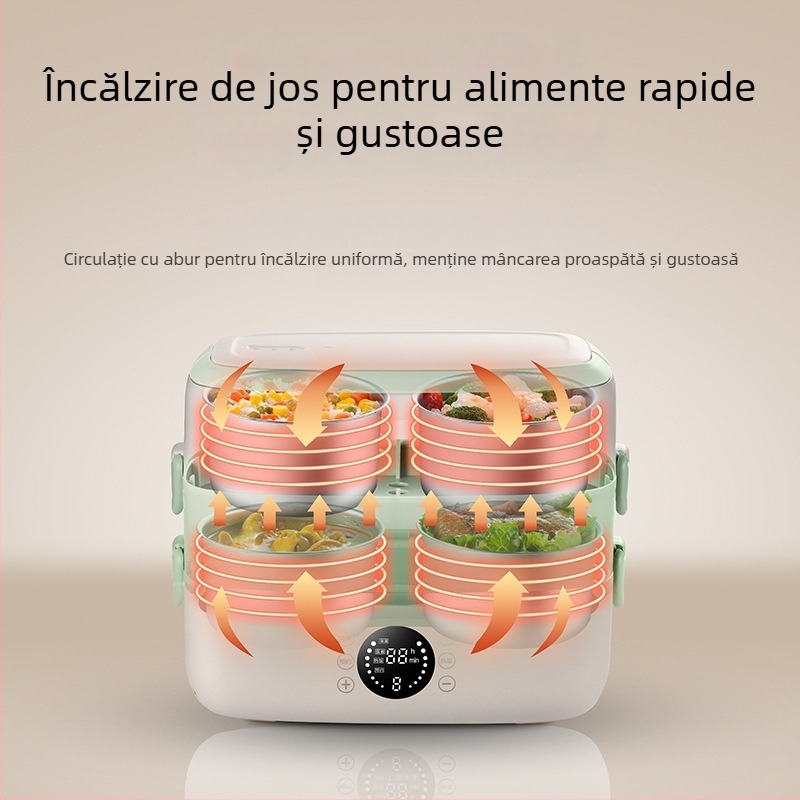 Cutie electrică pentru prânz, 2.0 L capacitate, 300W, compartiment interior din oțel inoxidabil, 110-220V AC, funcție încălzire