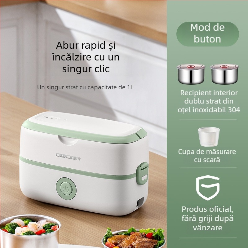 Cutie electrică pentru prânz, 2.0 L capacitate, 300W, compartiment interior din oțel inoxidabil, 110-220V AC, funcție încălzire