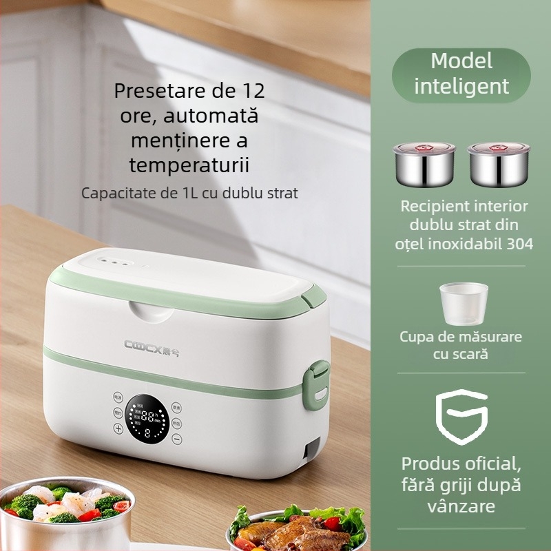 Cutie electrică pentru prânz, 2.0 L capacitate, 300W, compartiment interior din oțel inoxidabil, 110-220V AC, funcție încălzire