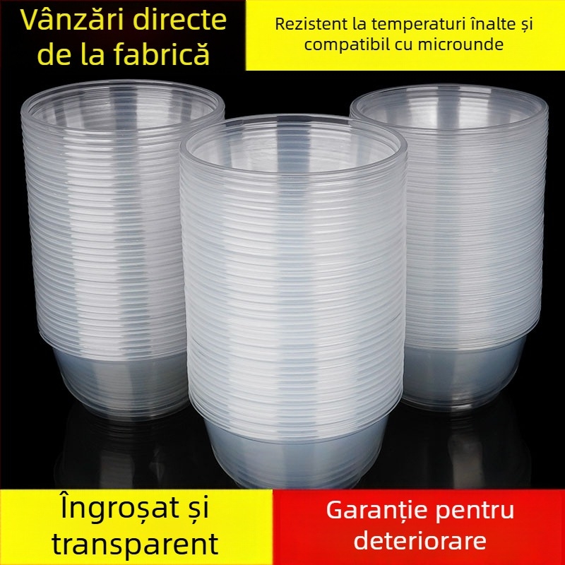 Set de boluri din plastic de unică folosință, cu capac – rotunde, compatibile cu microunde, PP alimentar