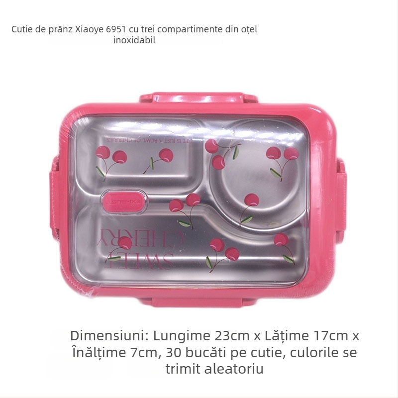 Cutie de prânz din plastic, rotundă, compatibilă cu microundele, capacitate 301-500 ml, opțiune cu 3 straturi, stil simplu